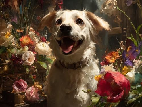 Diamond Painting Erwachsene Hund Diamant Painting Bilder Blume, 5D Diamond Art Basteln Mädchen 8 Jahre, DIY Stickerei Kreuzstich Diamant Malere für Zimmer Deko, Geschenke für Frauen 60x45 cm F0-606 von FeiPride