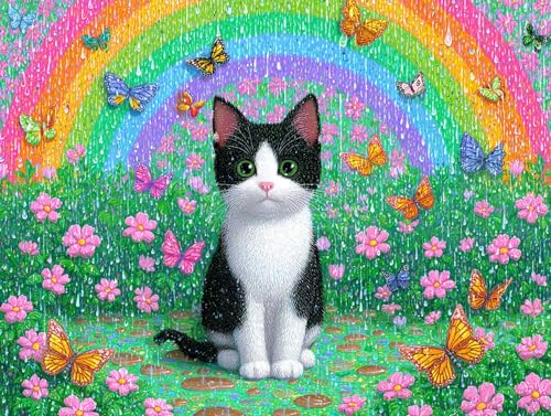 Diamond Painting Erwachsene Katze Diamant Painting Bilder Schmetterling, 5D Diamond Art Basteln Mädchen 8 Jahre, DIY Crystal Art Stickerei Kreuzstich Diamant Malere für Zimmer Deko 50x40 cm F0-598 von FeiPride