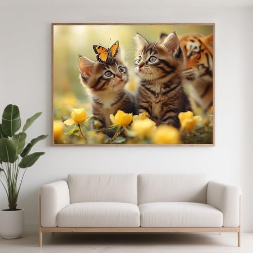 Diamond Painting Erwachsene Katze Diamant Painting Bilder Schmetterling, 5D Diamond Art Basteln Mädchen 8 Jahre, DIY Crystal Art Stickerei Kreuzstich Diamant Malere für Zimmer Deko 80x60 cm F0-476 von FeiPride