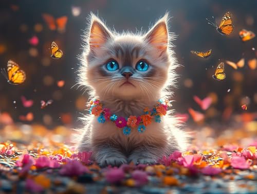 Diamond Painting Erwachsene Schmetterling Diamant Painting Bilder Katze, 5D Diamond Art Basteln Mädchen 8 Jahre, DIY Crystal Art Stickerei Kreuzstich Diamant Malere für Zimmer Deko 100x75 cm F0-306 von FeiPride