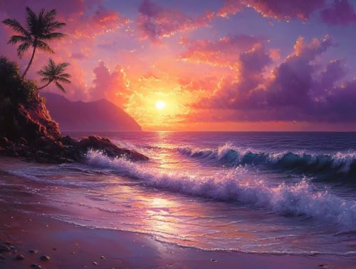 Diamond Painting Erwachsene Sonnenuntergang Diamant Painting Bilder Meer, 5D Diamond Art Basteln Mädchen 8 Jahre, DIY Crystal Art Stickerei Kreuzstich Diamant Malere für Zimmer Deko 100x75 cm F0-298 von FeiPride