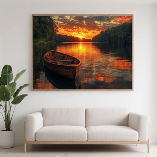 Diamond Painting Erwachsene Sonnenuntergang Diamant Painting Bilder See, 5D Diamond Art Basteln Mädchen 8 Jahre, DIY Crystal Art Stickerei Kreuzstich Diamant Malere für Zimmer Deko 100x75 cm F0-312 von FeiPride