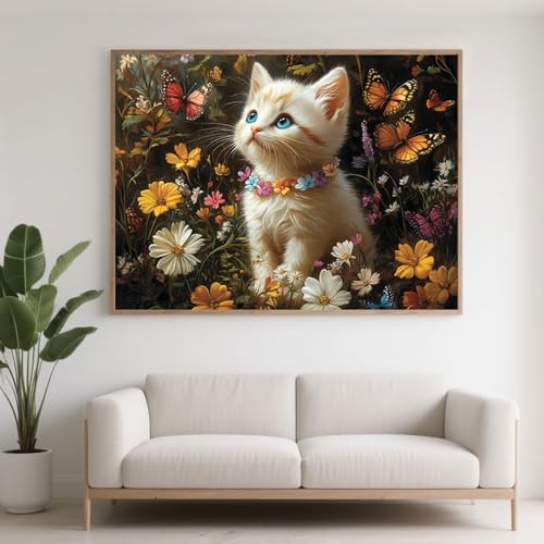 Diamond Painting Erwachsene Tier Diamant Painting Bilder Katze, 5D Diamond Art Basteln Mädchen 8 Jahre, DIY Stickerei Kreuzstich Diamant Malere für Zimmer Deko, Geschenke für Frauen 100x75 cm F0-308 von FeiPride