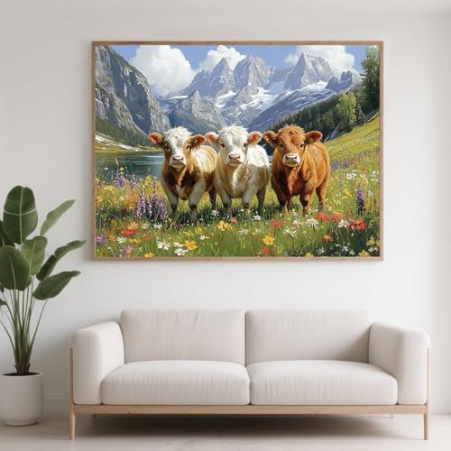Diamond Painting Erwachsene Tier Diamant Painting Bilder Kuh, 5D Diamond Art Basteln Mädchen 8 Jahre, DIY Stickerei Kreuzstich Diamant Malere für Zimmer Deko, Geschenke für Frauen 100x75 cm F0-296 von FeiPride