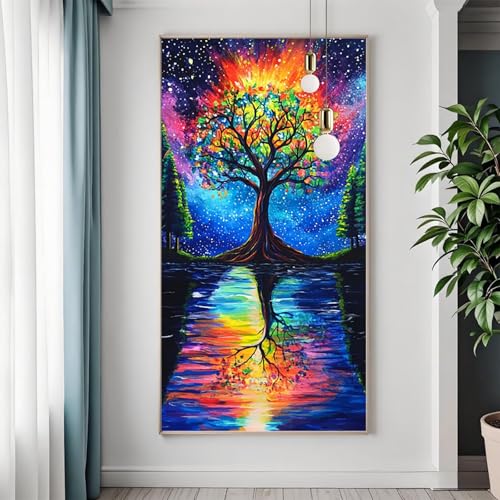 Diamond Painting Farbe Diamant Painting Bilder Erwachsene Baum, 5D Diamond Art Eckige Steine, DIY Full Drill Kristall Stickerei Mosaikherstellung Bastelset Erwachsene für Zimmer Deko 100x200 cm F-2 von FeiPride