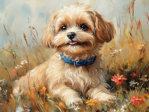 Diamond Painting Hund Diamant Painting Bilder Erwachsene Tier Diamant Malere, DIY 5D Strass Stickerei Kreuzstich Mosaikherstellung Basteln für Deko Wohnzimmer, Geschenke für Frauen 70x50 cm F0-493 von FeiPride