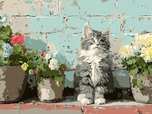 Diamond Painting Katze Diamant Painting Bilder Erwachsene Blume Diamant Malere, DIY 5D Strass Stickerei Kreuzstich Mosaikherstellung Basteln für Deko Wohnzimmer, Geschenke für Frauen 60x45 cm F0-607 von FeiPride