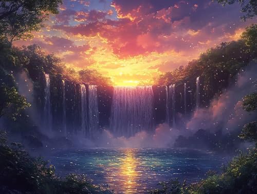 Diamond Painting Landschaft Diamant Painting Bilder Erwachsene Wasserfall Diamant Malere Set, DIY 5D Strass Stickerei Kreuzstich Crystal Art für Deko Wohnzimmer, Geschenke für Frauen 100x75 cm F0-289 von FeiPride