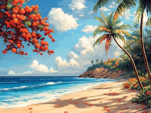 Diamond Painting Meer Diamant Painting Bilder Erwachsene Strand Diamant Malere, DIY 5D Strass Stickerei Kreuzstich Mosaikherstellung Basteln für Deko Wohnzimmer, Geschenke für Frauen 70x50 cm F0-467 von FeiPride