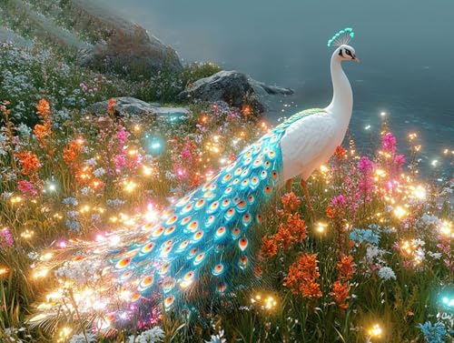 Diamond Painting Pfau Diamant Painting Bilder Erwachsene Blume Diamant Malere, DIY 5D Strass Stickerei Kreuzstich Mosaikherstellung Basteln für Deko Wohnzimmer, Geschenke für Frauen 100x75 cm F0-309 von FeiPride