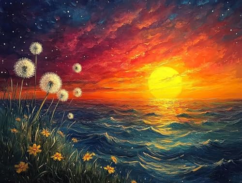 Diamond Painting Sonnenuntergang Diamant Painting Bilder Erwachsene Meer Diamant Malere Set, DIY 5D Strass Stickerei Kreuzstich Crystal Art für Deko Wohnzimmer, Geschenke für Frauen 70x50 cm F0-385 von FeiPride