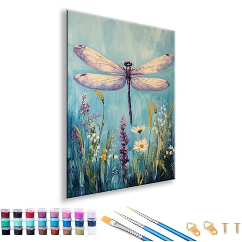 Malen nach Zahlen Erwachsene 40 x 50 cm, Malen nach Zahlen Libelle Paint by Numbers Tier DIY Painting by Numbers Erwachsene Leinwand Kit mit Pinseln und Acrylfarben für Zimmer Deko, Ohne Rahmen Q-4 von FeiPride