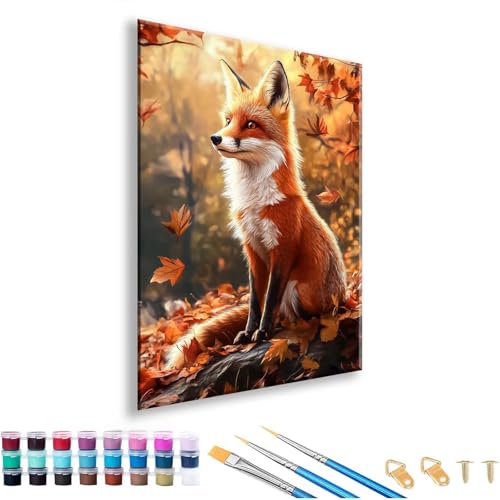 Malen nach Zahlen Erwachsene Füchse Malen nach Zahlen Herbst Paint by Numbers Adult DIY Handgemalt Ölgemälde Set Mit 3 Pinseln und Acrylfarbe, Painting by Numbers für Deko Wohnzimmer 40 x 50 cm M-1 von FeiPride