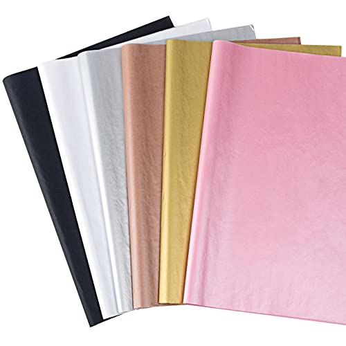 Feibmir 120 Blatt Geschenkpapier Seidenpapier, farbiges Papier, Kraftpapier für Geschenkverpackungen und handgemachte Dekoration,50 x 35 cm(Roségold, Gold, Silber, Rosa, Schwarz, Weiß) von Feibmir