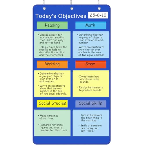 Feifeiya 17-teiliges Klassenzimmer-Taschendiagramm-Set enthält 62 x 114 cm Lernziele, Taschendiagramm, 13 trocken abwischbare Ziele, Lernkarten und 3 Haken für Klassenzimmer-Ziele, Whiteboard Feifeiya 17-teiliges Klassenzimmer-Taschendiagramm-Set enthält 62 x 114 cm Lernziele, Taschendiagramm, 13 trocken abwischbare Ziele, Lernkarten und 3 Haken für Klassenzimmer-Ziele, Whiteboard von Feifeiya