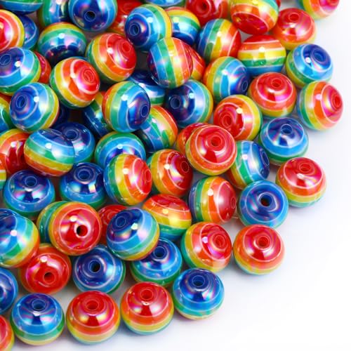 Feifeiya 80 Stück 20 mm gestreifte Kunstharz-Perlen in Regenbogenfarben, rund, Kunststoff, bunt, für DIY-Schmuckherstellung, Gay Pride, LGBTQ, Süßigkeiten, Kaugummi, für Armbänder, Halsketten Feifeiya 80 Stück 20 mm gestreifte Kunstharz-Perlen in Regenbogenfarben, rund, Kunststoff, bunt, für DIY-Schmuckherstellung, Gay Pride, LGBTQ, Süßigkeiten, Kaugummi, für Armbänder, Halsketten von Feifeiya