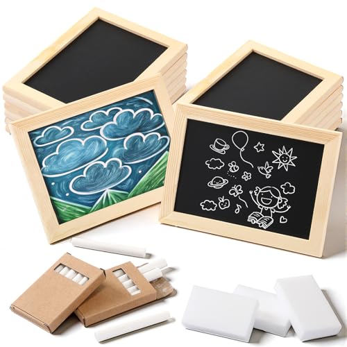 Feifeiya Kleine Kreidetafel mit Kreidestiften und Radiergummi, 12,7 x 17,8 cm, doppelseitig gerahmt, Mini-Kreidetafel mit Rahmen, Schiefertafel, Schilder, Schulbedarf für Schulanfang, Klassenzimmer von Feifeiya