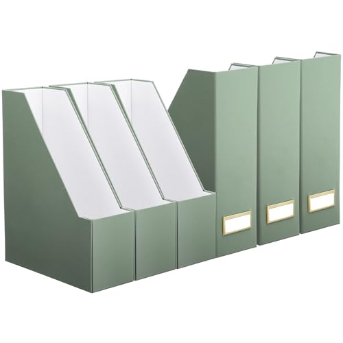 Feifeiya Zeitschriftensammler, Set mit 6 stilvollen, stabilen Kartons, Schreibtisch-Organizer, schöner Zeitschriftenhalter mit goldfarbenem Etikettenhalter für Zuhause, Büro, Schreibtisch, Bücherregal von Feifeiya