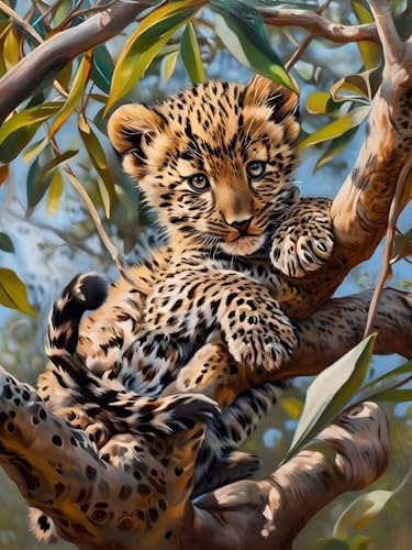 5D DIY Diamond Painting Leopard, Baum Diamond Painting Set für Erwachsene Kinder, Diamant Malerei Strass Stickerei Gem Art Painting Bastelset für Weihnachtsdeko, Geschenke für Frauen (40x50 cm) U-3 von Feionnug