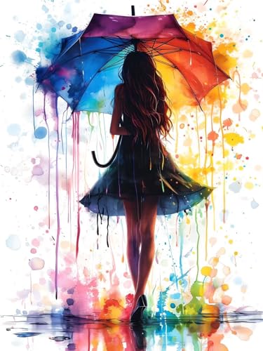 5D DIY Diamond Painting Mädchen, Regenschirm Diamond Painting Set für Erwachsene Kinder, Diamant Malerei Strass Stickerei Gem Art Painting Bastelset für Wand Deko, Geschenke für Frauen (40x50 cm) W-0 von Feionnug
