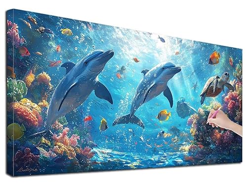 Diamond Painting Delphin, 110x50 cm Diamond Painting Erwachsene Groß XXL, 5D Diamant Painting Bilder Tiere für Erwachsene Anfänger, Weihnachtsdeko Mosaikherstellung Bastelset für Zimmer Wanddeko, E-65 von Feionnug
