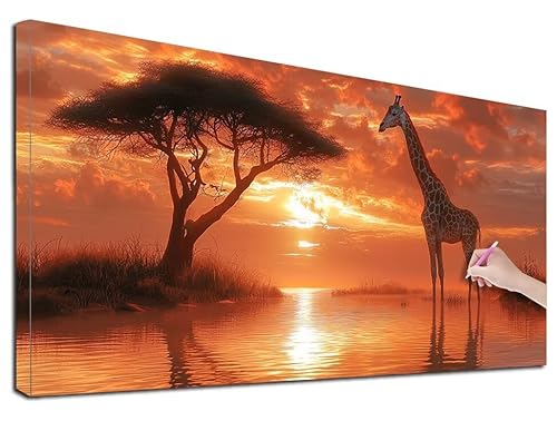 Diamond Painting Giraffe, 140x60 cm Diamond Painting Erwachsene Groß XXL, 5D Diamant Painting Bilder Landschaft für Erwachsene Anfänger, Weihnachtsdeko Mosaikherstellung Bastelset für Wanddeko, E-69 von Feionnug