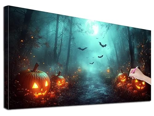 Diamond Painting Halloween, 50x110 cm Diamond Painting Erwachsene Groß XXL, 5D Diamant Painting Bilder Kürbis für Erwachsene Anfänger, Weihnachtsdeko Mosaikherstellung Bastelset für Wanddeko, Z-97 von Feionnug