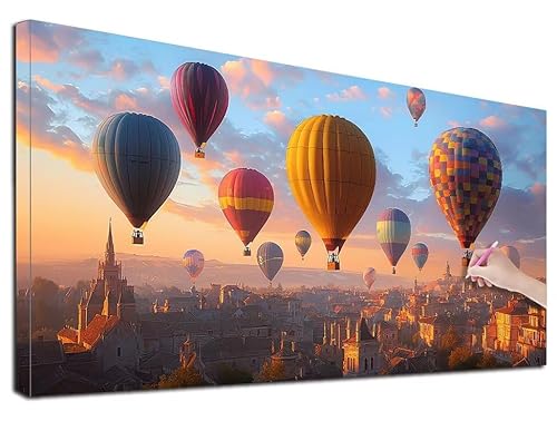Diamond Painting Heißluftballon, 140x60 cm Diamond Painting Erwachsene Groß XXL, 5D Diamant Painting Bilder Landschaft für Erwachsene, Weihnachtsdeko Mosaikherstellung Bastelset für Wanddeko R-25 von Feionnug