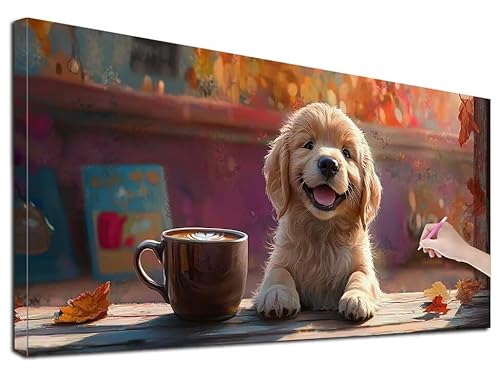 Diamond Painting Hund, 40x90 cm Diamond Painting Erwachsene Groß XXL, 5D Diamant Painting Bilder Kaffee für Erwachsene Anfänger, Weihnachtsdeko Mosaikherstellung Bastelset, Wanddeko, Geschenke, Z-79 von Feionnug