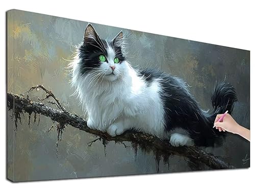 Diamond Painting Katze, 140x60 cm Diamond Painting Erwachsene Groß XXL, 5D Diamant Painting Bilder Tiere für Erwachsene Anfänger, Weihnachtsdeko Mosaikherstellung Bastelset, Wanddeko, Geschenke, E-85 von Feionnug