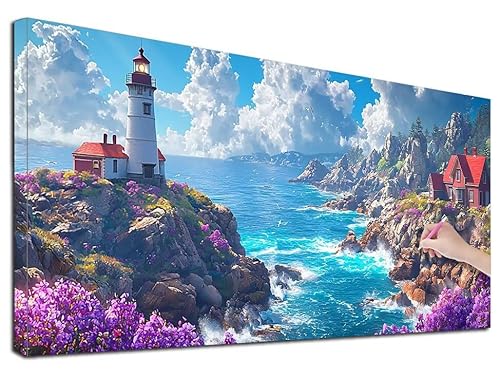 Diamond Painting Landschaft, 50x110 cm Diamond Painting Erwachsene Groß XXL, 5D Diamant Painting Bilder Leuchtturm für Erwachsene Anfänger, Weihnachtsdeko Mosaikherstellung Bastelset für Wanddeko Z-81 von Feionnug