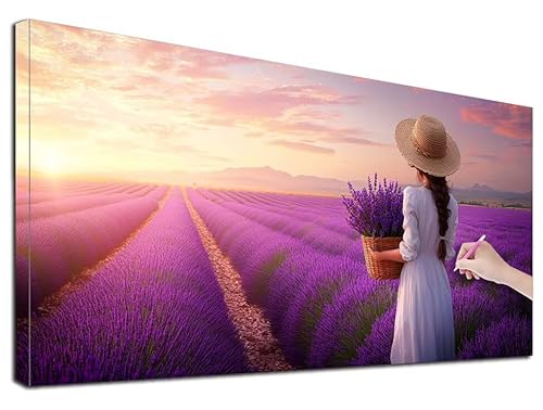 Diamond Painting Lavendel, 90x40 cm Diamond Painting Erwachsene Groß XXL, 5D Diamant Painting Bilder Landschaft für Erwachsene Anfänger, Weihnachtsdeko Mosaikherstellung Bastelset für Wanddeko, E-83 von Feionnug