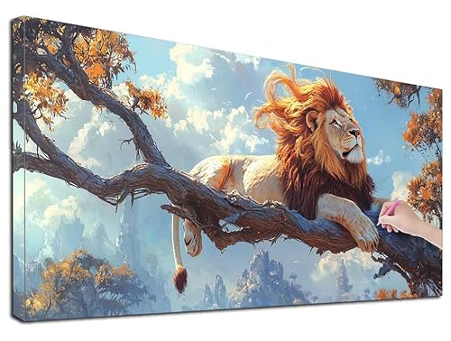 Diamond Painting Löwe, 60x140 cm Diamond Painting Erwachsene Groß XXL, 5D Diamant Painting Bilder Baum für Erwachsene Anfänger, Weihnachtsdeko Mosaikherstellung Bastelset, Zimmer Deko, Geschenke, Z-41 von Feionnug