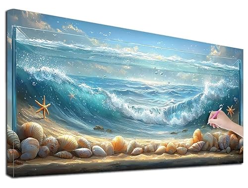 Diamond Painting Meer, 40x90 cm Diamond Painting Erwachsene Groß XXL, 5D Diamant Painting Bilder Meereswellen für Erwachsene Anfänger, Weihnachtsdeko Mosaikherstellung Bastelset für Wanddeko, Z-95 von Feionnug