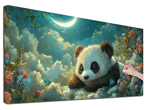 Diamond Painting Panda, 60x140 cm Diamond Painting Erwachsene Groß XXL, 5D Diamant Painting Bilder Mond für Erwachsene Anfänger, Weihnachtsdeko Mosaikherstellung Bastelset, Wanddeko, Geschenke, Z-49 von Feionnug