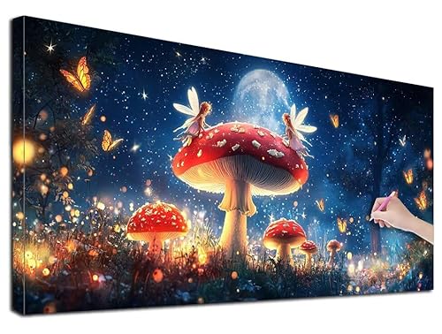 Diamond Painting Pilz, 60x140 cm Diamond Painting Erwachsene Groß XXL, 5D Diamant Painting Bilder Elf für Erwachsene Anfänger, Weihnachtsdeko Mosaikherstellung Bastelset, Zimmer Deko, Geschenke, Z-57 von Feionnug