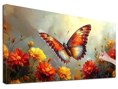 Diamond Painting Schmetterling, 140x60 cm Diamond Painting Erwachsene Groß XXL, 5D Diamant Painting Bilder Blumen für Erwachsene Anfänger, Weihnachtsdeko Mosaikherstellung Bastelset für Wanddeko, E-67 von Feionnug