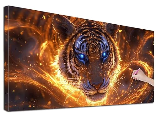 Diamond Painting Tiger, 80x180 cm Diamond Painting Erwachsene Groß XXL, 5D Diamant Painting Bilder Geheimnis für Erwachsene Anfänger, Weihnachtsdeko Mosaikherstellung Bastelset für Wanddeko, Z-89 von Feionnug