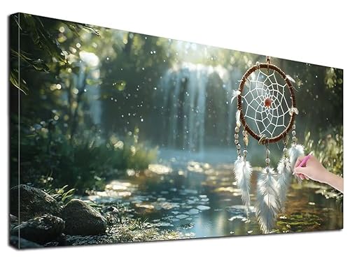 Diamond Painting Traumfänger, 110x50 cm Diamond Painting Erwachsene Groß XXL, 5D Diamant Painting Bilder Wasserfall für Erwachsene, Weihnachtsdeko Mosaikherstellung Bastelset für Zimmer Wanddeko, E-81 von Feionnug