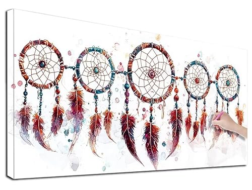 Diamond Painting Traumfänger, 90x40 cm Diamond Painting Erwachsene Groß XXL, 5D Diamant Painting Bilder Feder für Erwachsene Anfänger, Weihnachtsdeko Mosaikherstellung Bastelset für Wanddeko, R-01 von Feionnug