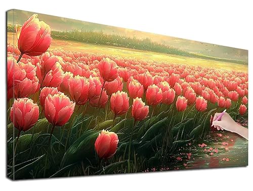 Diamond Painting Tulpe, 90x40 cm Diamond Painting Erwachsene Groß XXL, 5D Diamant Painting Bilder Blumen für Erwachsene Anfänger, Weihnachtsdeko Mosaikherstellung Bastelset, Wanddeko, Geschenke, E-61 von Feionnug