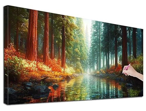Diamond Painting Wald, 140x60 cm Diamond Painting Erwachsene Groß XXL, 5D Diamant Painting Bilder Landschaft für Erwachsene Anfänger, Weihnachtsdeko Mosaikherstellung Bastelset für Wanddeko, E-71 von Feionnug