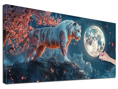 Diamond Painting Weißer Tiger, 60x140 cm Diamond Painting Erwachsene Groß XXL, 5D Diamant Painting Bilder Mond für Erwachsene Anfänger, Weihnachtsdeko Mosaikherstellung Bastelset für Wanddeko, G-31 Diamond Painting Weißer Tiger, 60x140 cm Diamond Painting Erwachsene Groß XXL, 5D Diamant Painting Bilder Mond für Erwachsene Anfänger, Weihnachtsdeko Mosaikherstellung Bastelset für Wanddeko, G-31 von Feionnug