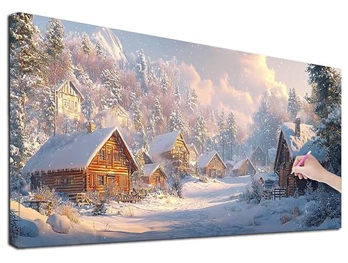 Diamond Painting Winter, 180x80 cm Diamond Painting Erwachsene Groß XXL, 5D Diamant Painting Bilder Landschaft für Erwachsene Anfänger, Weihnachtsdeko Mosaikherstellung Bastelset für Wanddeko, E-63 von Feionnug