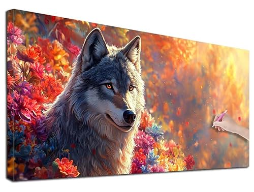Diamond Painting Wolf, 40x90 cm Diamond Painting Erwachsene Groß XXL, 5D Diamant Painting Bilder Tiere für Erwachsene Anfänger, Weihnachtsdeko Mosaikherstellung Bastelset, Zimmer Deko, Geschenke, Z-61 von Feionnug