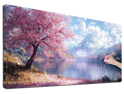 Diamond Painting XXL 110x50 cm Diamond Painting Kirschblüten für Erwachsene, DIY Eckige Vollbohrer See Diamond-Painting Set, Mosaikherstellung Bastelset Erwachsene, Diamant Malerei für Wanddeko, E-92 von Feionnug