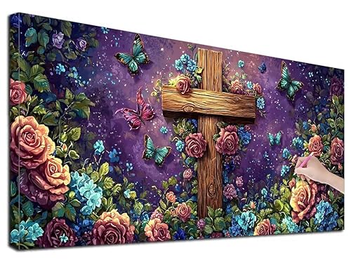 Diamond Painting XXL 110x50 cm Diamond Painting Rosen für Erwachsene, DIY Eckige Vollbohrer Religion Diamond-Painting Set, Mosaikherstellung Bastelset Erwachsene, Diamant Malerei für Wanddeko, U-60 von Feionnug