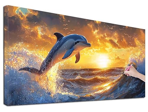 Diamond Painting XXL 140x60 cm Diamond Painting Delphin für Erwachsene, DIY Eckige Vollbohrer Tiere Diamond-Painting Set, Mosaikherstellung Bastelset Erwachsene, Diamant Malerei für Wanddeko, R-08 von Feionnug