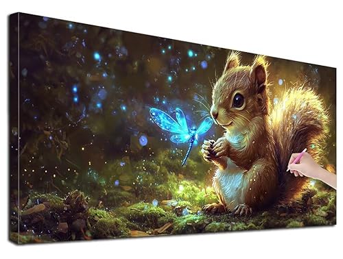 Diamond Painting XXL 140x60 cm Diamond Painting Eichhörnchen für Erwachsene, DIY Eckige Vollbohrer Tiere Diamond-Painting Set, Mosaikherstellung Bastelset Erwachsene, Diamant Malerei für Wanddeko E-64 von Feionnug