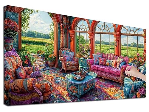 Diamond Painting XXL 140x60 cm Diamond Painting Garten für Erwachsene, DIY Eckige Vollbohrer Bauernhof Diamond-Painting Set, Mosaikherstellung Bastelset Erwachsene, Diamant Malerei für Wanddeko, R-10 von Feionnug